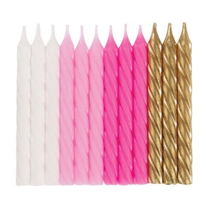 Pink, White, and Gold Spiral Birthday Candles, Set of 24, Birthday Candles