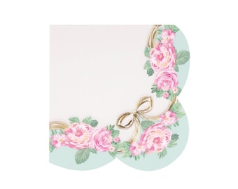 Floral Garden Party Luncheon Napkins 7”, Set of 16, Afternoon Tea, Floral Tea Theme