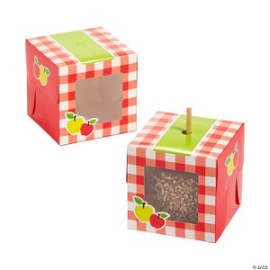 Red and White Checked Caramel Apple Boxes, Set of 12, Apple Party Favors, Fall Festival Treat Box