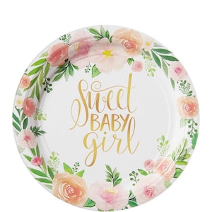 Floral Baby Dessert Plates 8ct, 7in Paper Plates, Floral Baby Party