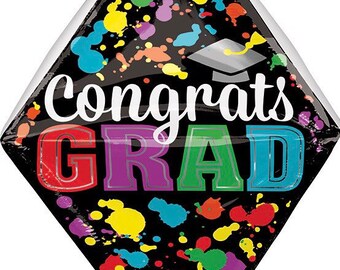 Congrats Grad Paint Splotch Anglez Foil 25” Balloon, Graduation Party