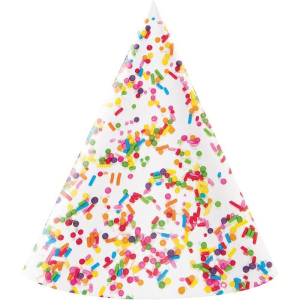 Confetti Sprinkles Party Hats, Set of 8, Ice Cream or Donut Party, Sprinkles Birthday