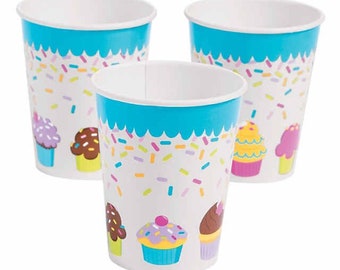 Cupcake Party Cups, Set of 8, Cupcake Party, Cupcake Party Decor