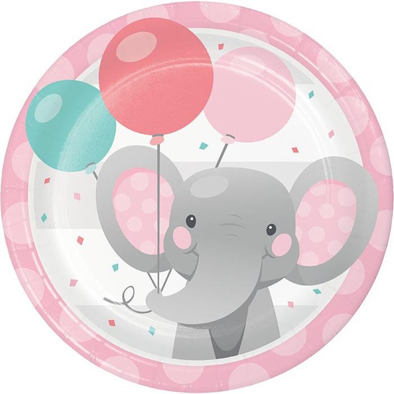 Elephant Pink Dessert Plates Set of 8 Elephant Themed Party Elephant Baby Shower