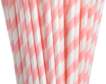 Pink Striped Paper Straws, Pack of 25, Princess Birthday Party, First Birthday Party, Bridal Shower Decor