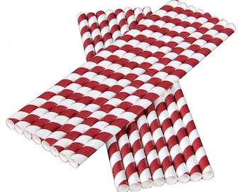 Maroon and White Striped Paper Straws, Set of 16, Football Party