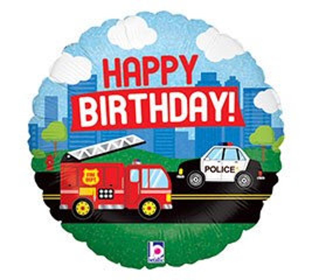 18 Emergency Vehicle Happy Birthday Balloon, Police Car Balloon, Fire Truck Balloon, Police or