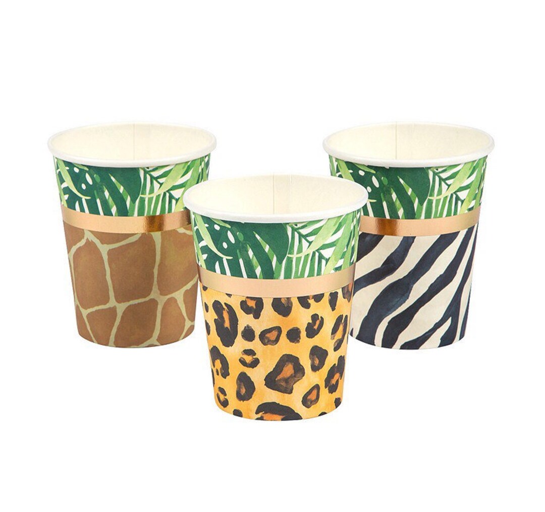 Safari Animal Print Foil 9 Oz Paper Cups, Set of 8, Jungle Baby Shower ...