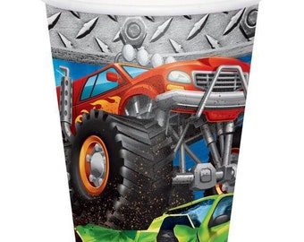 Monster Truck Rally 9 oz. Paper Cups, Set of 8, Monster Truck Party, Monster Truck Birthday Party