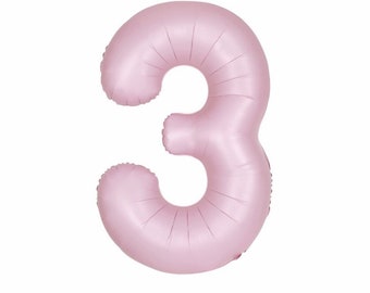 Pastel Matte Pink Number 3 Shaped Foil Balloon 34", Packaged