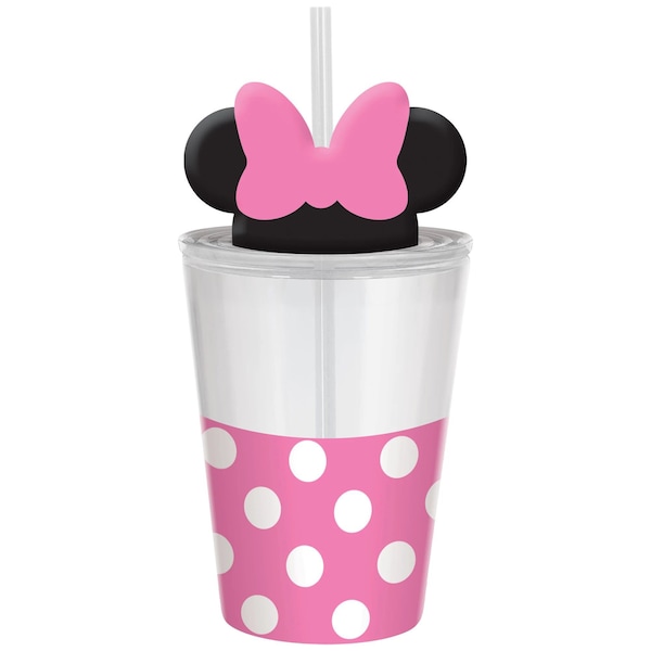 Minnie Mouse 12 oz Plastic Cup with Lid and Straw, Sold Individually, Minnie Mouse Birthday, Minnie Mouse Baby Shower