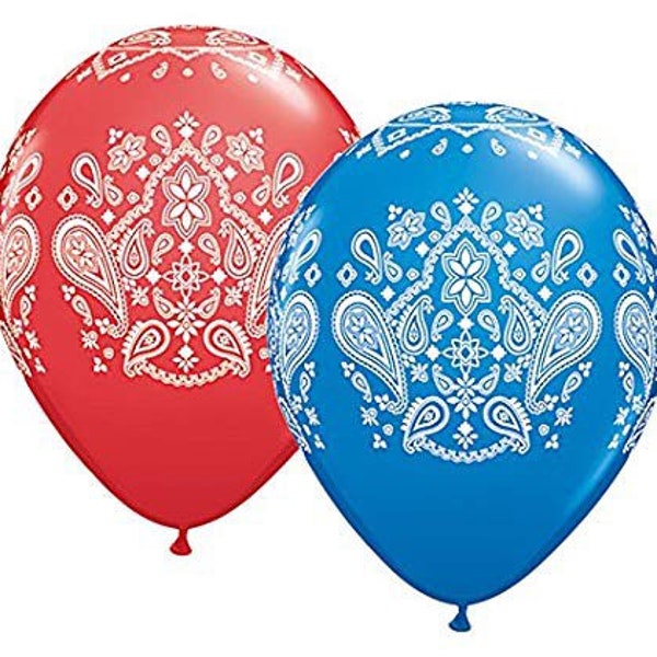 Blue and Red 11" Bandana Balloon, Set of 6, Cowboy or Cowgirl Birthday Party, Cowboy Balloon, Farm Animal Party