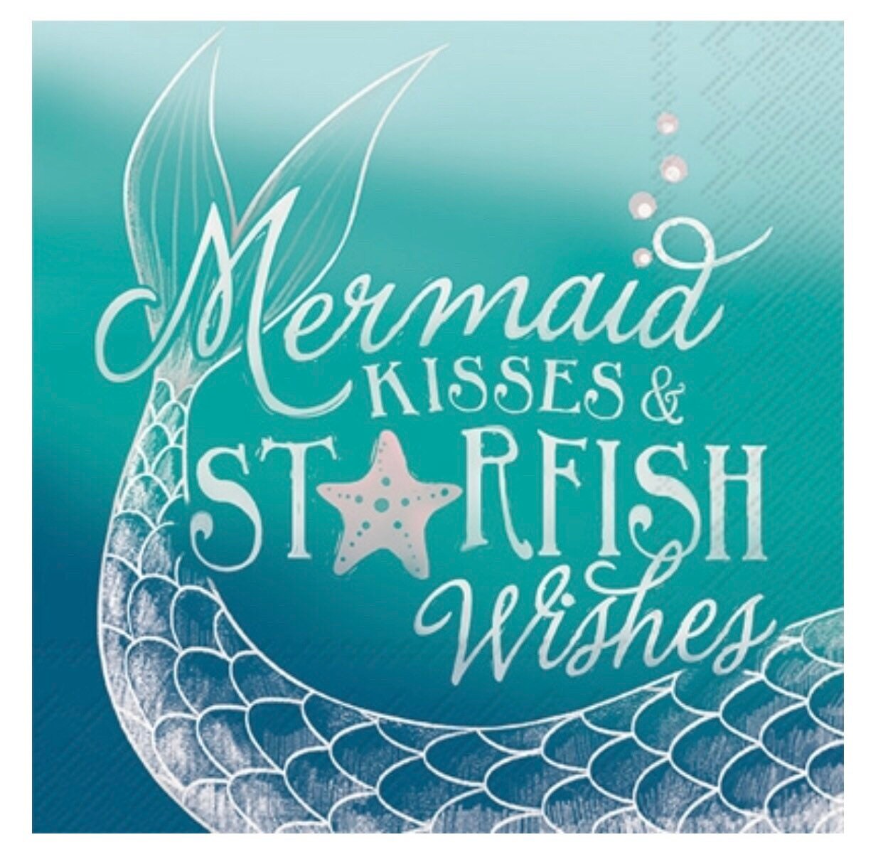Mermaid Kisses and Starfish Wishes Cocktail Napkins, Mermaid