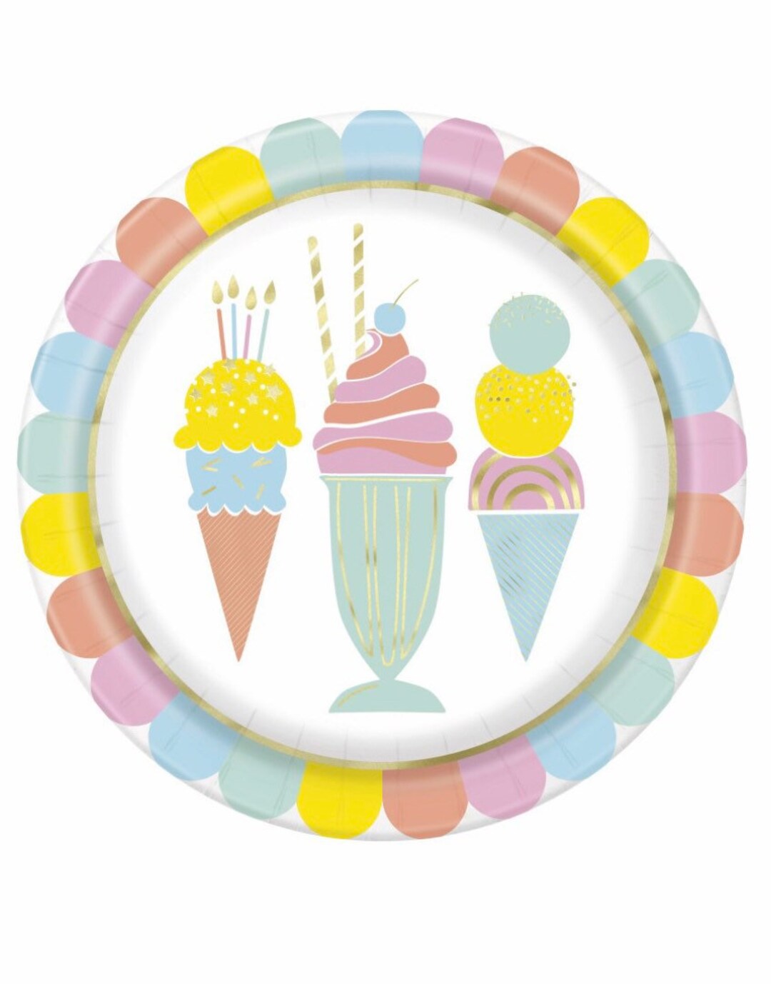 Ice Cream Cone Party Dinner Plates, Ice Cream Birthday, Set of 8 Plates