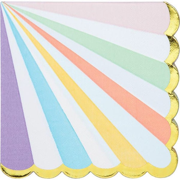 Pastel and Gold Foil Scalloped Luncheon Napkins, Set of 16. Spring Tableware