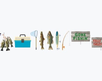 Gone Fishing Photo Props, 12 piece set, Fish Birthday Party, Retirement Party
