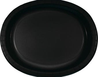 Black Paper Oval Platters, 10x12 Inches, Package of