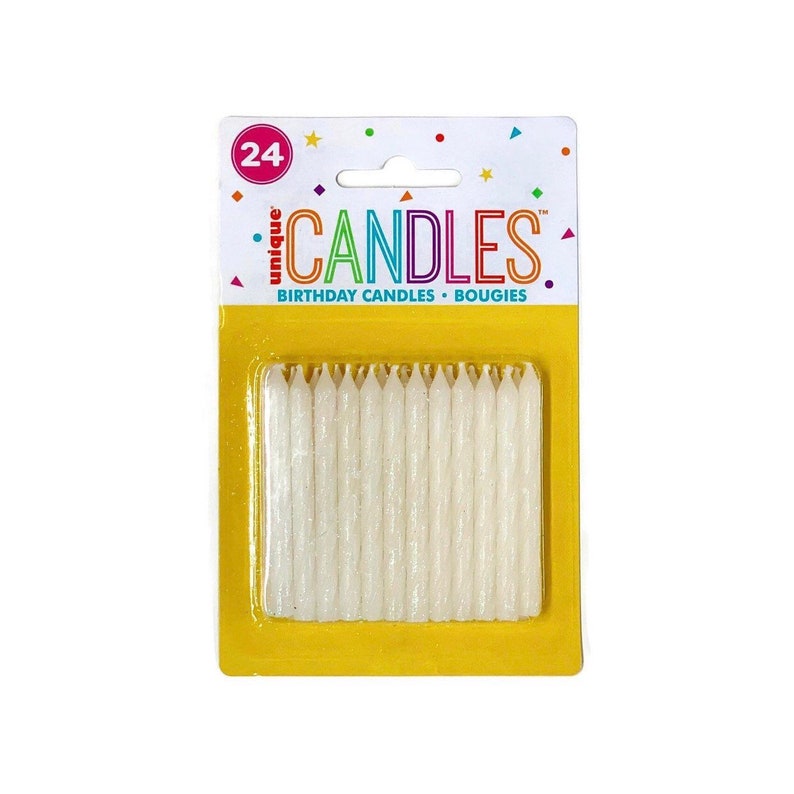 Birthday Candles Set of 24 White Iridescent Sparkle Spiral Birthday Candles