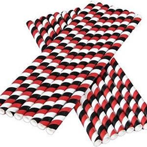 Red, Black, and White Striped Paper Straws, Set of 16, Football Party