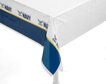 U.S. Navy Plastic Tablecover, 54”x108”, Military Party, Military Retirement, Navy Theme Birthday Party