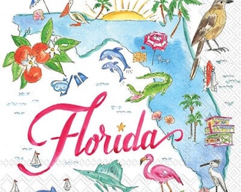 Florida Cocktail Napkins, Set of 20, Florida State Napkins
