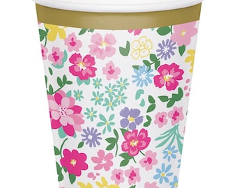 Floral Tea Party Paper Cups, Set of 8, Afternoon Tea