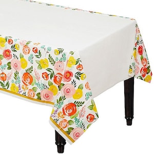 CLOSEOUT!! 50% OFF Bright Floral Table Cover, 54 in x 96 in Plastic Table Cover, Floral Birthday