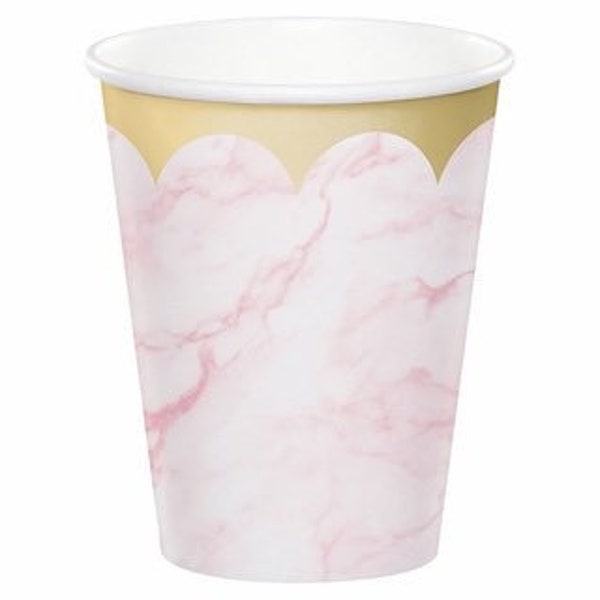 CLOSEOUT!! 50% OFF Pink Marble Cups, 9 ounces, 8 Count, Pink Marble Party