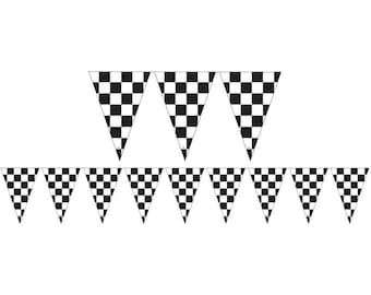 Black & White Checkered Flag Pennant Banner, 12’ Banner, Racing Party, 1 Count