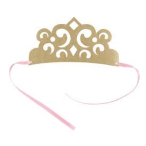CLOSEOUT!! 50% OFF Gold Glitter Princes Crown, Pink Ribbon, Set of 4