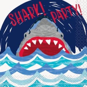 Shark Party Beverage Napkins, Set of 16, Ocean Party, Shark Party