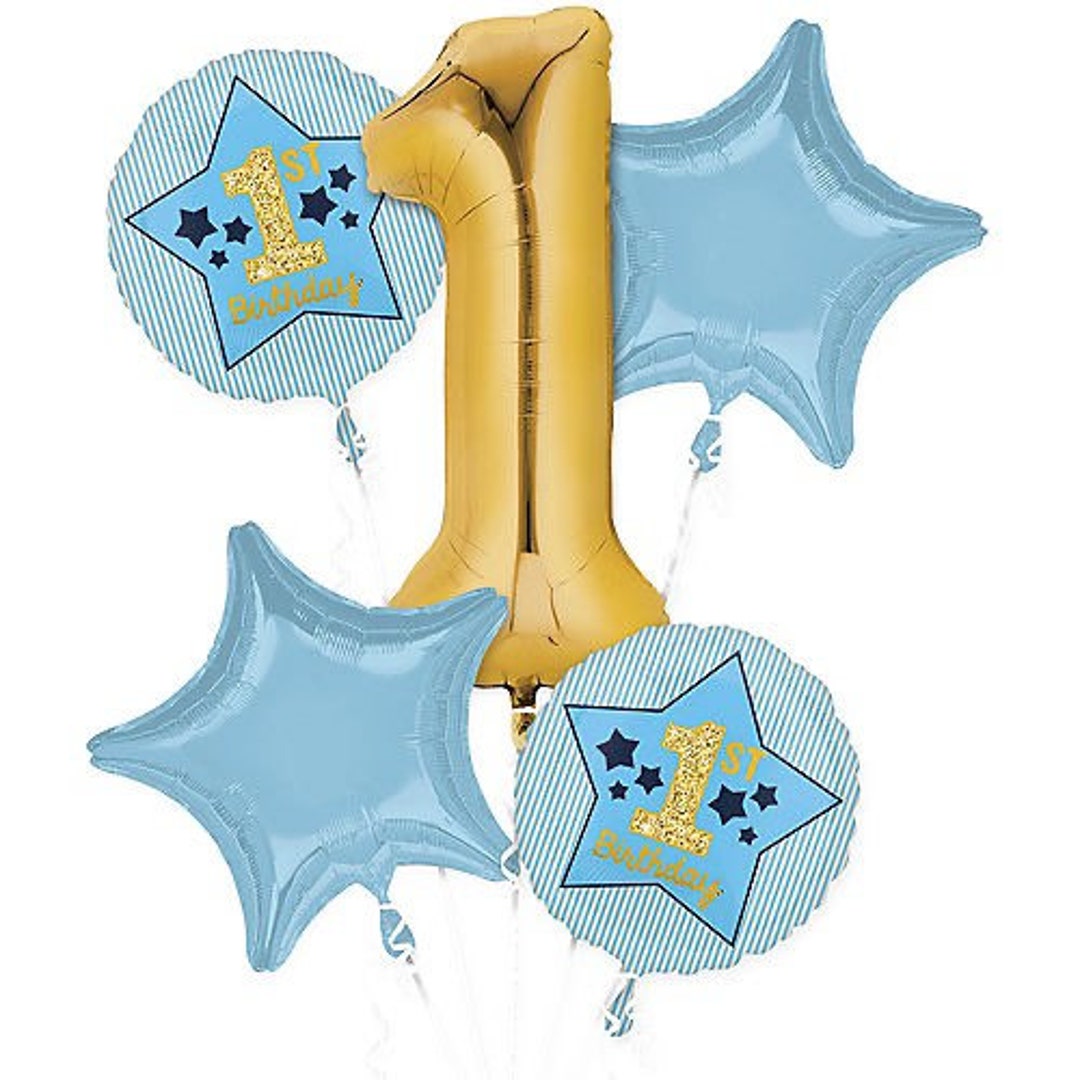 Blue and Gold Boy 1st Birthday Balloon Bouquet, Set of 5 Balloons - Etsy