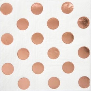Rose Gold Foil Dots Beverage Napkins, Set of 16, Foil Stamped Rose Gold Tableware