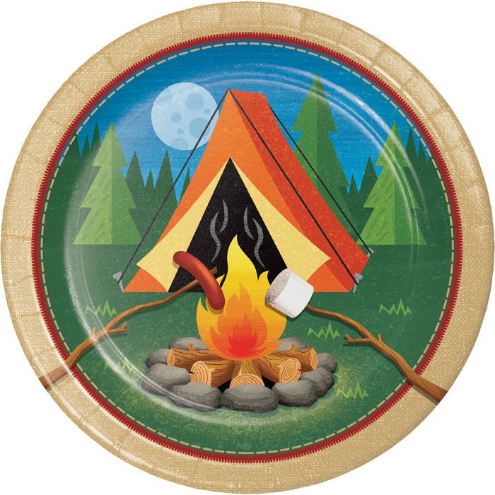 Camp Out Birthday Dinner Plates 98 Count Camping Party Camping Napkins Camper Birthday