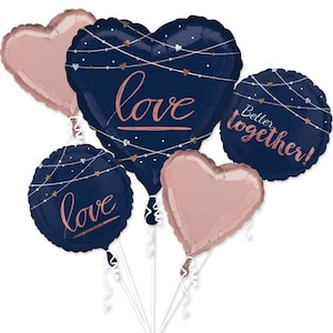 Navy and Rose Gold Bride Balloon Bouquet, Set of 5 Balloons, Navy and Rose Gold Wedding Decor