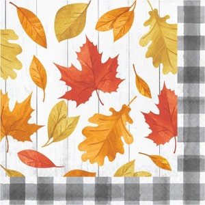Falling Leaves Luncheon Napkins, Harvest Napkins, Fall Party, Autumn Napkins, Thanksgiving Table, Set of 16 Napkins