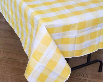 Yellow and White Plaid Tablecover, 54” x 108”, Farmhouse Party