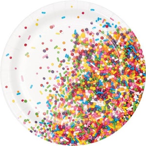 Sprinkles Dessert Plates, Set of 8, 7”, Ice Cream or Donut Party, Sprinkles Birthday