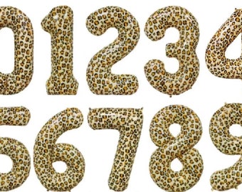 Cheetah Print Foil 32” Number Balloon, Choose from numbers 0-9, Leopard Balloon, Jungle Party, Zoo Balloons