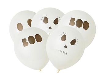 Pumpkin and BOO Latex 12” Balloons, Set of 5, Halloween Balloons, Jack-O-Lantern balloons