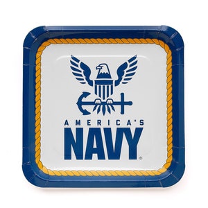 U.S. Navy Square Dinner Plates, Set of 8, Military Party, Military Retirement, Navy Theme Birthday Party