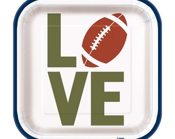 Football Tailgate LOVE Dessert Plates, Set of 8 Plates, Football Party, Football Birthday
