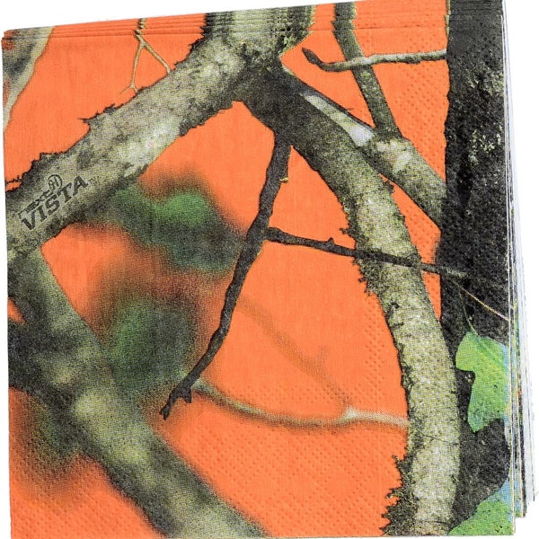 Hunting Orange Camo Birthday Beverage Napkins, Set of 16, Hunting Party