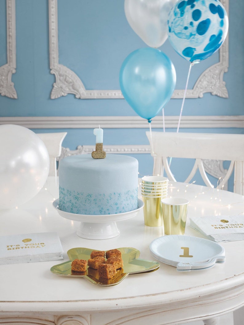 Pastel Blue and Gold Glitter Dipped 1 Candle Birthday Candle Etsy