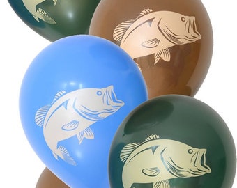 12 Latex Bass Balloons, 2 Brown, 2 Green and 2 Blue Balloons