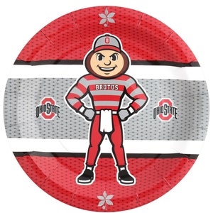 Ohio State Buckeyes 9” Dinner Plates, Brutus Plates, Set of 8, Football Party, Football Themed Party, Sports Party