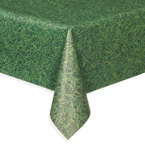 Green Grass PlasticTable Cover, 54 x 108 inches, Grass Tablecloth, Football Party, Golf Birthday, Soccer Party