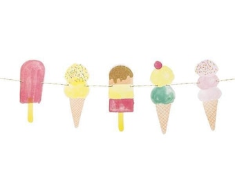 CLOSEOUT!! 50% OFF Ice Cream Party Watercolor Garland, 9 feet long, Popsicle Party, Popsicle Birthday, Popsicle Banner