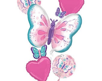 Fluttering Butterflies Foil Balloon Bouquet, 5pc, Butterfly Balloon Bouquet