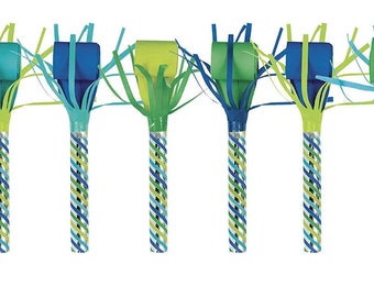 Matracas de fiesta con flecos azules y verdes (6 piezas)